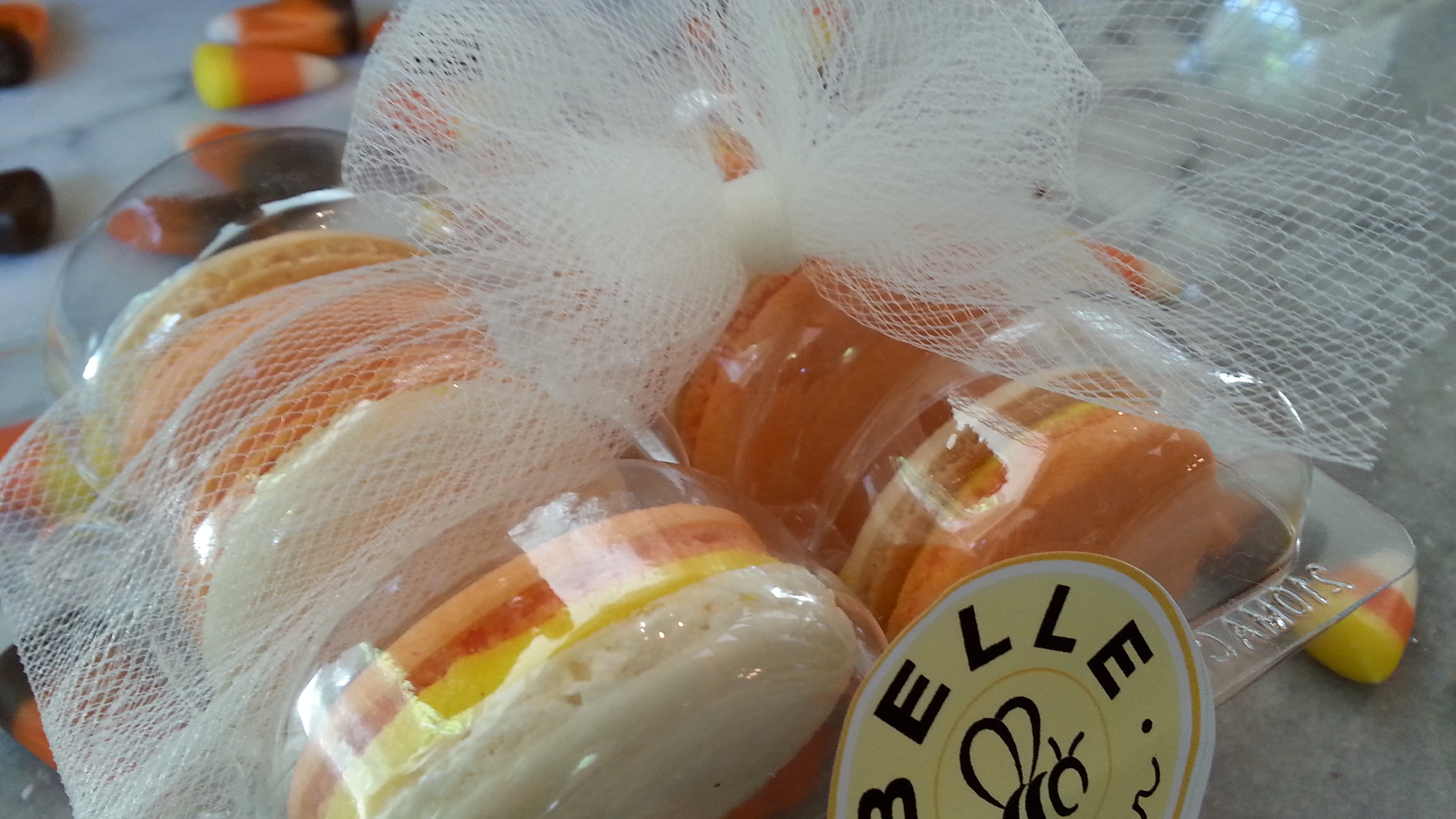 beautiful hand made candy corn macarons